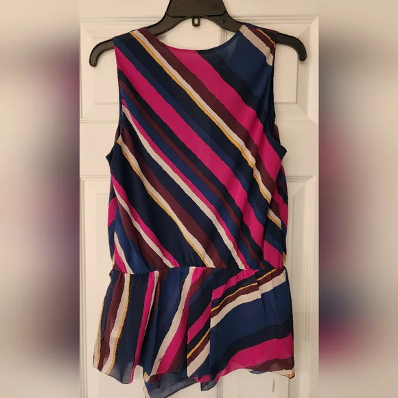 TRINA TURK Stellar Surplice V Neck Multi Striped Top Asymmetrical Hem Size Med - Picture 4 of 11